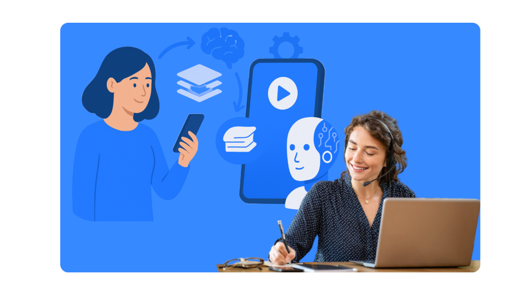 Smiling customer using Growy’s AI assistant on laptop